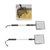 Lunetă extensibilă pentru așternut pentru pisici Ușoară, versatilă, cu ecran fin, cu mâner lung, din metal, pentru caca pentru găini, lopată pentru găini