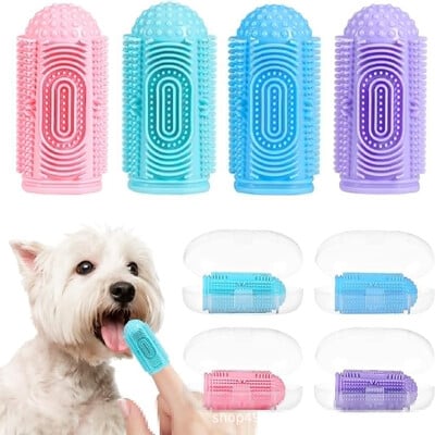 Dog Super Soft Pet Finger dantų šepetėlis Dantų valymas blogo burnos kvapo priežiūra Netoksiškas silikoninis dantų šepetėlio įrankis Šunų kačių valymo priemonės