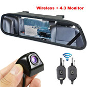 QueenDer bezvadu 4,3 collu automašīnas spoguļa monitors + aizmugurējā skata sānu atpakaļgaitas HD kameras komplekts