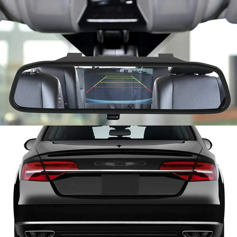 QueenDer bezvadu 4,3 collu automašīnas spoguļa monitors + aizmugurējā skata sānu atpakaļgaitas HD kameras komplekts