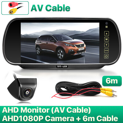 HD AHD 7 colių 12V–36V transporto priemonės galinio vaizdo veidrodžio parkavimo monitorius su 170° 1080P AHD atbulinės eigos kameros didelės raiškos veidrodžiu
