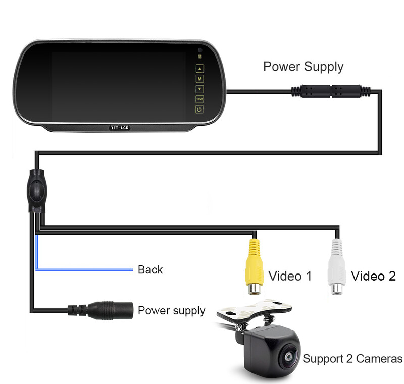 HD AHD 7 colių 12V–36V transporto priemonės galinio vaizdo veidrodžio parkavimo monitorius su 170° 1080P AHD atbulinės eigos kameros didelės raiškos veidrodžiu
