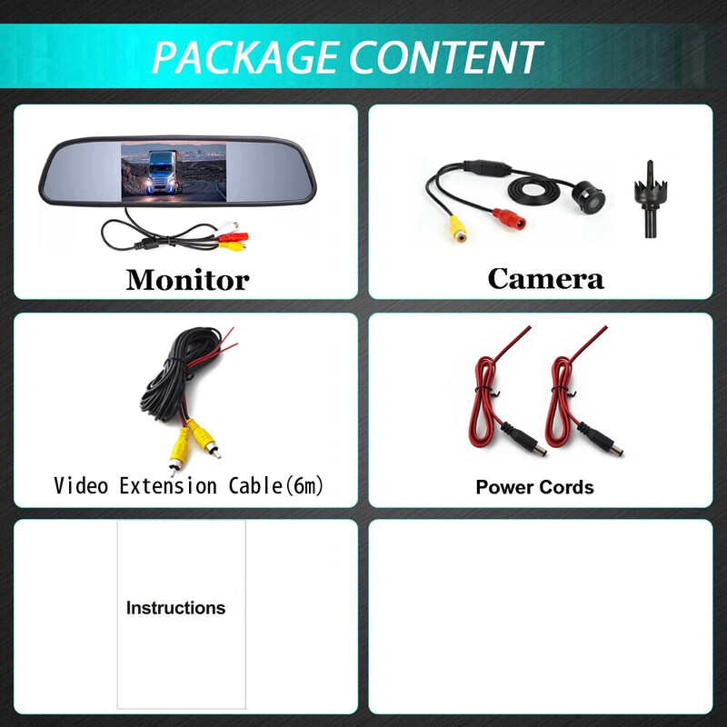 5 colių LCD galinio vaizdo veidrodžio monitoriaus atbulinės eigos kameros rinkinys, skirtas automobilio MPV RV visureigio statymui Lengvas montavimas