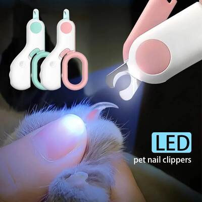 LED gaismas kaķa suņu nagu griezējs, profesionāls mājdzīvnieku spīļu trimeris ar drošības slēdzeni kucēnu kaķēnu dzīvnieku kopšanas kopšanas rīku komplekts