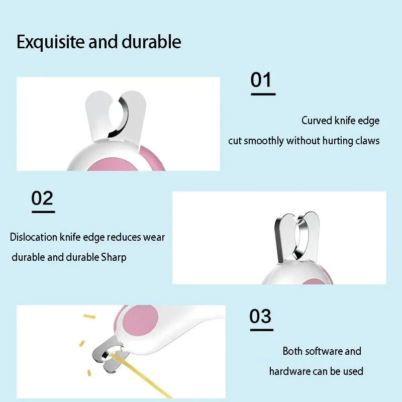 LED gaismas kaķa suņu nagu griezējs, profesionāls mājdzīvnieku spīļu trimeris ar drošības slēdzeni kucēnu kaķēnu dzīvnieku kopšanas kopšanas rīku komplekts