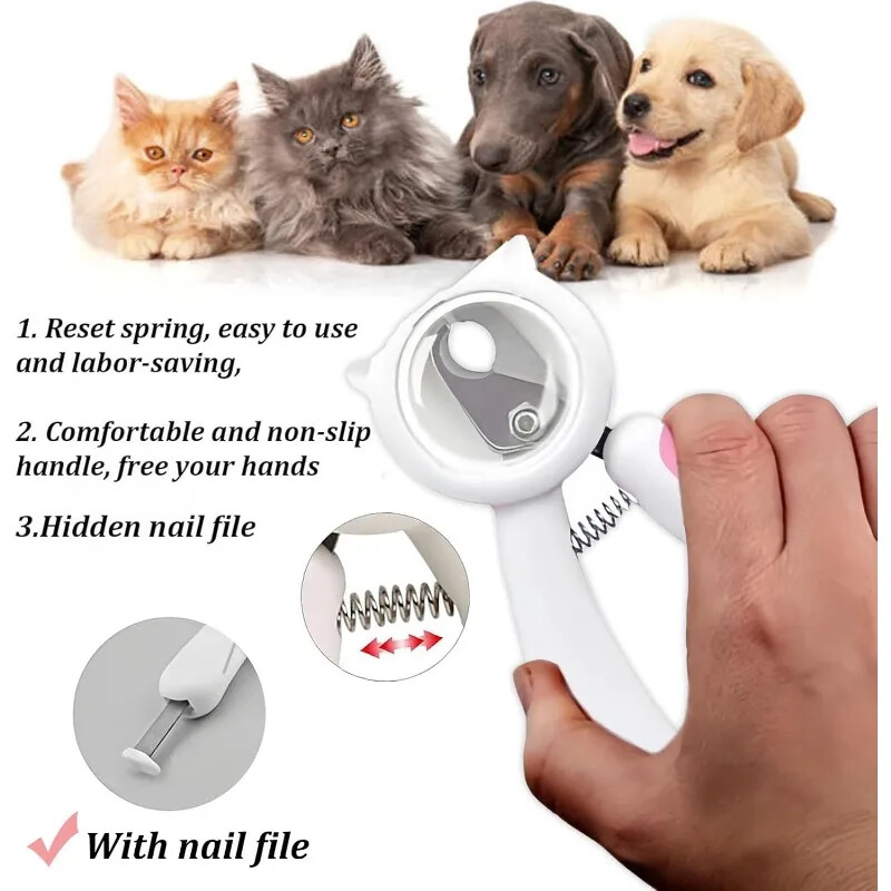 1 vnt. naujos naminių gyvūnėlių nagų kirpimo mašinėlės, profesionali šunų ir kačių nagų kirpimo mašinėlė nuo purslų su paslėpta nagų dilde, naminių gyvūnėlių priežiūros reikmenys