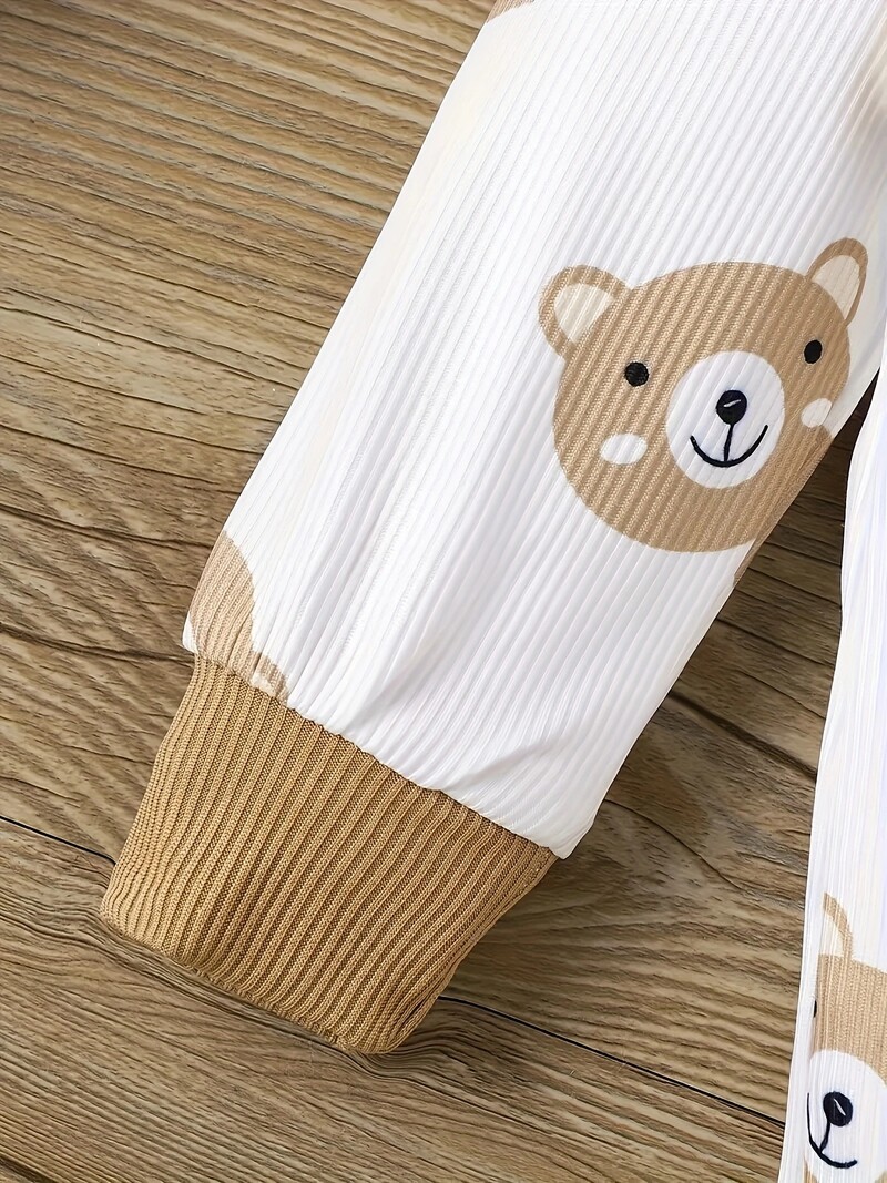 Pārrobežu jaundzimušā zēna pavasara un rudens stila soma ar kapuci karikatūras lāča apdrukas uzvalks trīsdaļīgs uzvalks