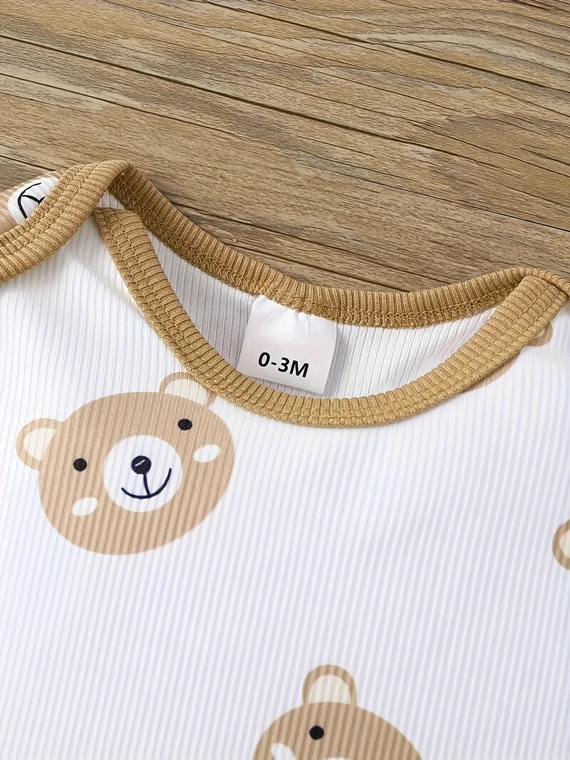 Pārrobežu jaundzimušā zēna pavasara un rudens stila soma ar kapuci karikatūras lāča apdrukas uzvalks trīsdaļīgs uzvalks