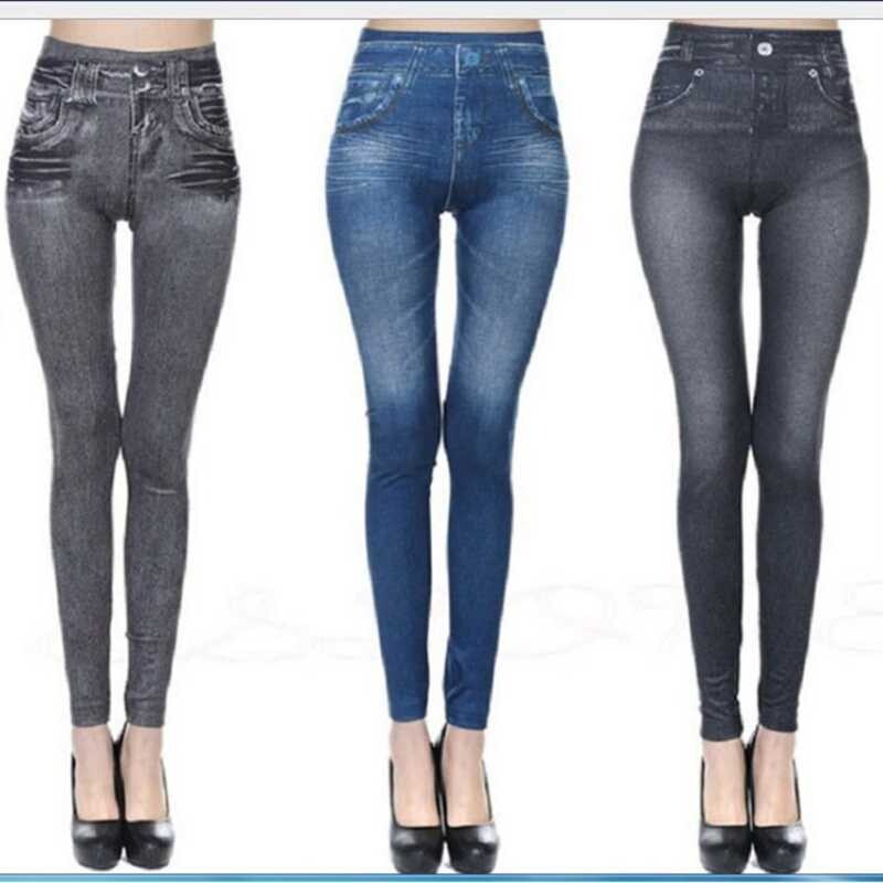 2023. gada slaidas sieviešu treniņu legingi Mākslīgie džinsi džinsi legingi Modes fitnesa legingi ar augstu vidukli zīmulis Liela izmēra sieviešu bikses