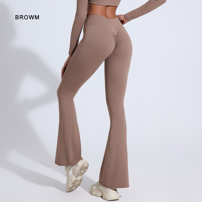 DIAS FIT JOY Persiku platās bikses sieviešu jogai ar augstu vidukli un gurnus paceļamas šauras bikses platas fitnesa bikses ātri žūstošas