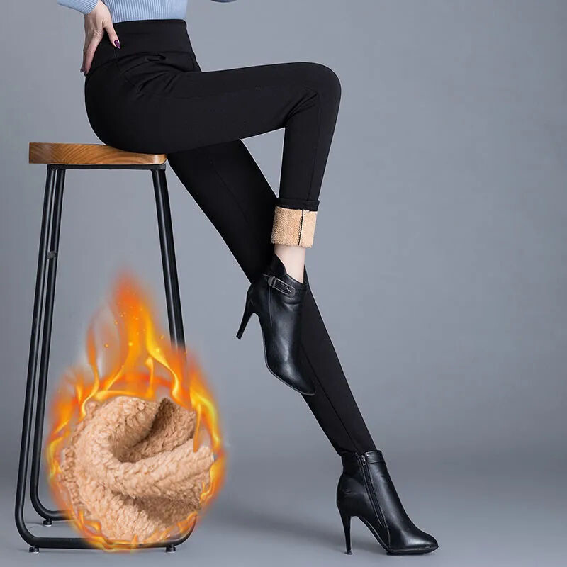 Divat vastag polár vékony nadrág nagy méretű 6xl kasmír téli női leggings irodai plusz bársony magas derekú ceruza pantalones