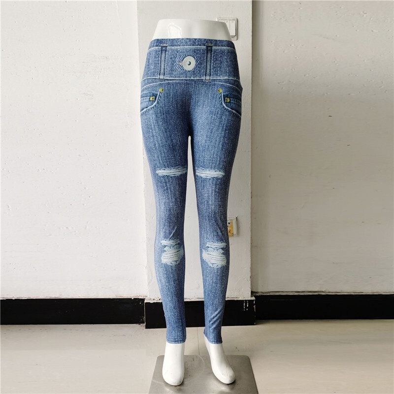Pantaloni de yoga din denim cu imprimeu pentru femei, blugi sport casual, jambiere, pantaloni elastici, subțiri, cu talie înaltă, îmbrăcăminte de fitness, haine de gimnastică