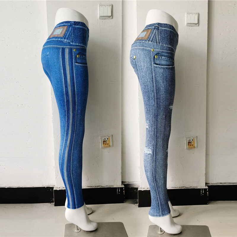 Pantaloni de yoga din denim cu imprimeu pentru femei, blugi sport casual, jambiere, pantaloni elastici, subțiri, cu talie înaltă, îmbrăcăminte de fitness, haine de gimnastică