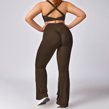 Sportswear Woman Gym Plus Size Yoga Flared Ψηλόμεση Αναπνεύσιμο Φαρδύ Παντελόνι Γυμναστήριο Sports Slim Flared στενό παντελόνι Παντελόνι χορού