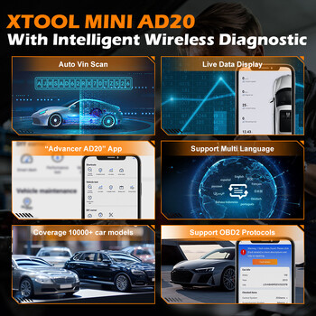 XTOOL Advancer AD20 Mini Bluetooth 5.0 Σαρωτής OBD2 Πλήρης obd2 Λειτουργίες Εργαλείο διαγνωστικής σάρωσης αυτοκινήτου Ανάγνωση/Εκκαθάριση κωδικού σφάλματος Universal