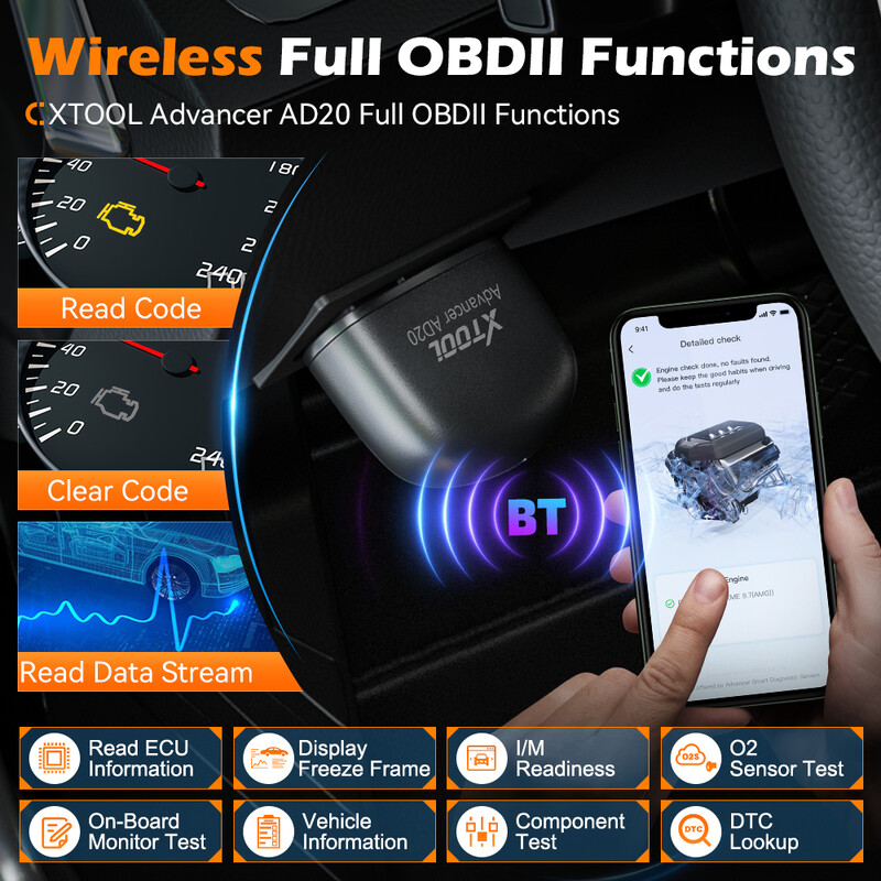 XTOOL Advancer AD20 Mini Bluetooth 5.0 Scaner OBD2 Funcții complete obd2 Instrument de scanare pentru diagnosticare auto Citiți/Șterge codul de eroare Universal