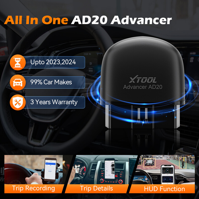 XTOOL Advancer AD20 Mini Bluetooth 5.0 Scaner OBD2 Funcții complete obd2 Instrument de scanare pentru diagnosticare auto Citiți/Șterge codul de eroare Universal
