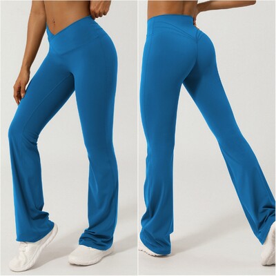 Moterų Yoga Flare Kelnės Didelio dydžio Bell Bottom Kelnės Sportinės Besiūlės V Cross High Waist Treniruotės Sportiniai Apranga Sporto Kelnės Sporto Kelnės