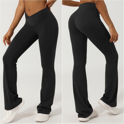 Moterų Yoga Flare Kelnės Didelio dydžio Bell Bottom Kelnės Sportinės Besiūlės V Cross High Waist Treniruotės Sportiniai Apranga Sporto Kelnės Sporto Kelnės