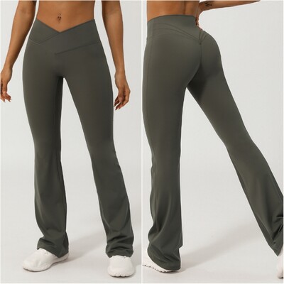 Moterų Yoga Flare Kelnės Didelio dydžio Bell Bottom Kelnės Sportinės Besiūlės V Cross High Waist Treniruotės Sportiniai Apranga Sporto Kelnės Sporto Kelnės