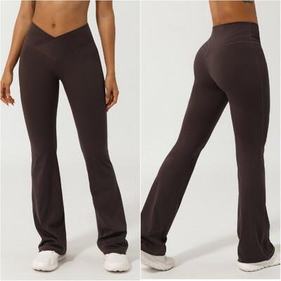 Moterų Yoga Flare Kelnės Didelio dydžio Bell Bottom Kelnės Sportinės Besiūlės V Cross High Waist Treniruotės Sportiniai Apranga Sporto Kelnės Sporto Kelnės