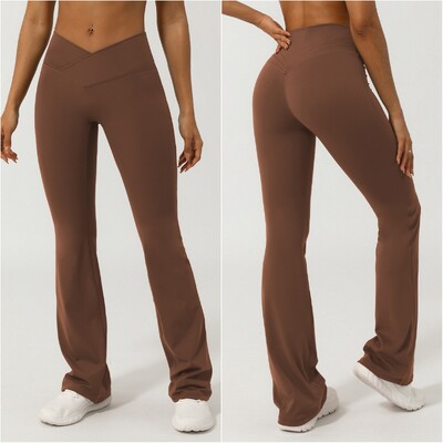 Moterų Yoga Flare Kelnės Didelio dydžio Bell Bottom Kelnės Sportinės Besiūlės V Cross High Waist Treniruotės Sportiniai Apranga Sporto Kelnės Sporto Kelnės