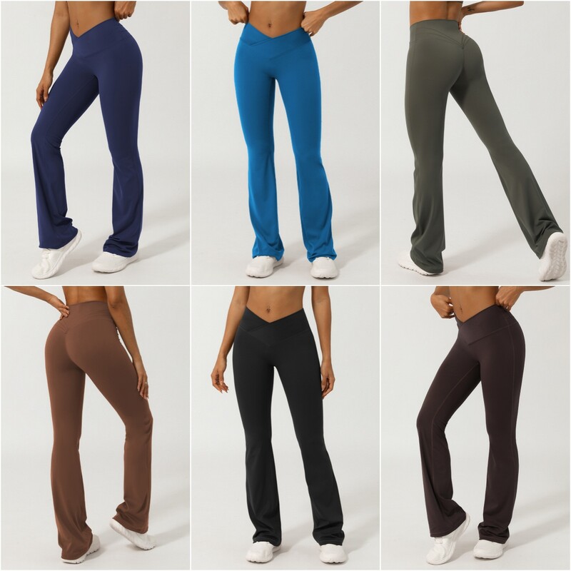 Moterų Yoga Flare Kelnės Didelio dydžio Bell Bottom Kelnės Sportinės Besiūlės V Cross High Waist Treniruotės Sportiniai Apranga Sporto Kelnės Sporto Kelnės