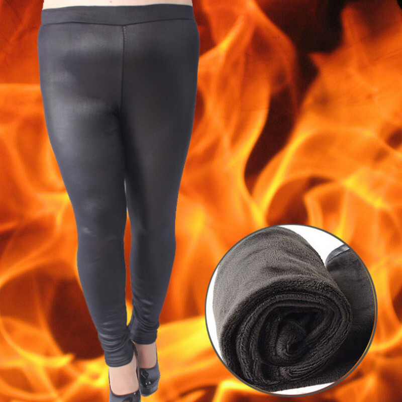 Sieviešu termiski flīsa legingi, seksīgi PU mākslīgās ādas stulpiņi, elastīgi, lieli, ziemas mīksti, silti lielizmēra