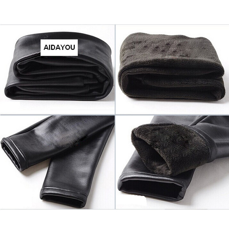 Sieviešu termiski flīsa legingi, seksīgi PU mākslīgās ādas stulpiņi, elastīgi, lieli, ziemas mīksti, silti lielizmēra