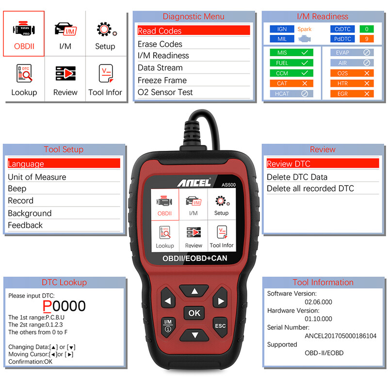 Scaner Ancel AS500 OBD2 Verificați motorul Cititor de coduri auto OBD 2 multilingv Instrument de diagnosticare auto Actualizare gratuită PK KW850