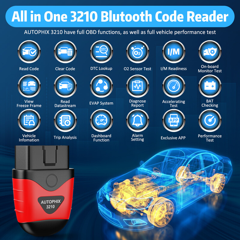 AUTOPHIX 3210 Scaner Bluetooth OBD2 pentru mașină Instrumente de diagnosticare OBD2 Cititoare de coduri automate Test de performanță Verificare profesională a bateriei