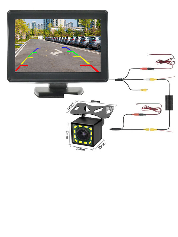 Automašīnas atpakaļskata kamera ar vai monitoru 4,3 collu ekrāns TFT LCD displejs HD digitālais krāsu PAL NTSC stāvēšanai atpakaļgaitā