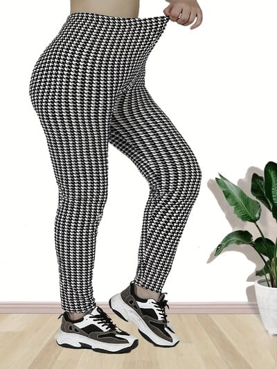 CUHAKCI Plus Size elastsed vabaaja säärised Sport kitsad püksid Thousand Bird Plaid Mugavad pehmed hingavad kärbitud püksid