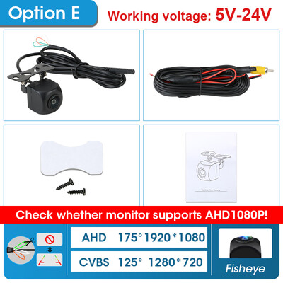 Automobilio kamera Transporto priemonės galinis 175° AHD 1080P Atbulinės eigos juodas žuvies akies objektyvas naktinio matymo atsarginė parkavimo pagalba Atsparus vandeniui universalus