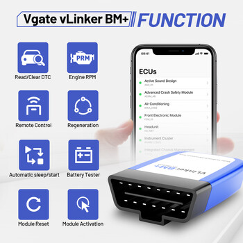 Vgate vLinker BM+ V2.2 ELM327 OBD Scanner Bluetooth 3.0/4.0/wifi Τα διαγνωστικά εργαλεία αυτοκινήτου OBD2 λειτουργούν με Bimmercode ELM 327 για BMW