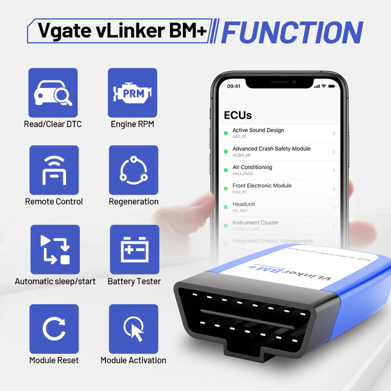 Vgate vLinker BM+ V2.2 ELM327 OBD skener Bluetooth 3.0/4.0/wifi OBD2 Auto dijagnostički alati rade s Bimmercode ELM 327 za BMW