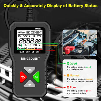 KINGBOLEN BM550, BM550 PLUS Ελεγκτής μπαταρίας αυτοκινήτου 6V 12V 24V Συστήματος μπαταρίας Ανίχνευση Auto Battery Analyzer Εργαλείο μπαταρίας αυτοκινήτου SOC SOH