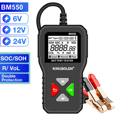 KINGBOLEN BM550, BM550 PLUS automašīnu akumulatoru testeris 6V 12V 24V akumulatoru sistēma Detect Auto Battery Analyzer Auto Battery Tool SOC SOH