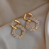 Madingi krištoliniai geometriniai kabantys auskarai moterims Vandens lašo imitacijos perlų apvalūs auskarai su kutais mergaičių sužadėtuvių papuošalai