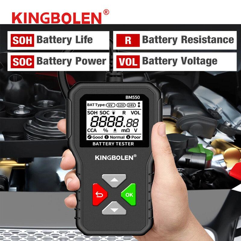 KINGBOLEN automobilio akumuliatoriaus testeris BM550 6V 12V 24V 100-2000CCA 2Ah-220Ah akumuliatoriaus sistema aptikti automatinį akumuliatoriaus analizatorių automobilio akumuliatoriaus įrankis