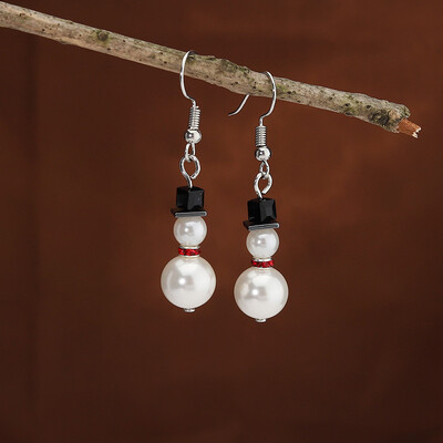 Madingi Kalėdų Baltas Sniego senelis Perlų auskarai Moterims Mieli Kalnų krištolo snaigės Auskarai Papuošalai Naujųjų Metų Šventinės Dovanos