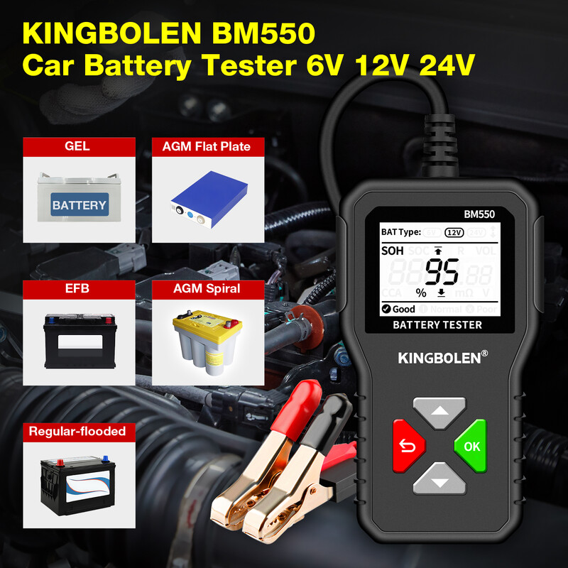 KINGBOLEN BM550 autóakkumulátor teszter 6V 12V 24V Detect Auto Battery Analyzer 100-2000 CCA akkumulátor hullámformájú autóakkumulátor eszköz