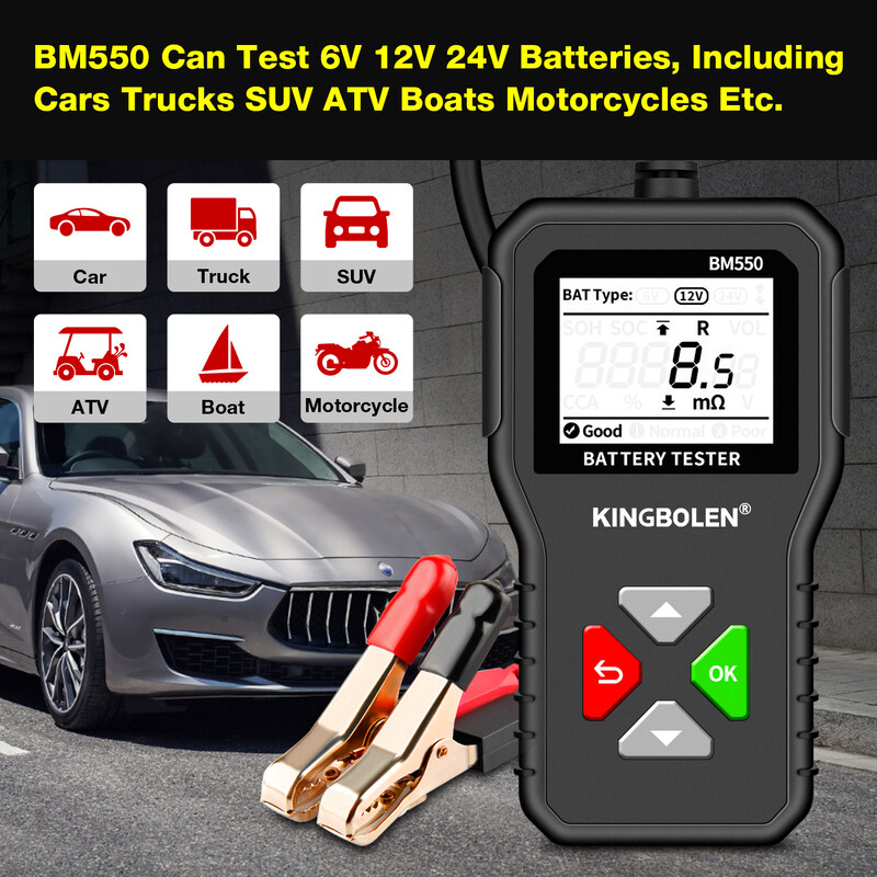 KINGBOLEN BM550 autóakkumulátor teszter 6V 12V 24V Detect Auto Battery Analyzer 100-2000 CCA akkumulátor hullámformájú autóakkumulátor eszköz