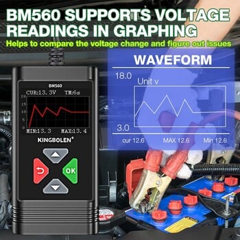 Kingbolen BM560 Car Battery Tester 6V 12V BM580 Battery Analyzer Test Δοκιμή φόρτισης φόρτισης Δοκιμή φορτίου BM550 PK KW650