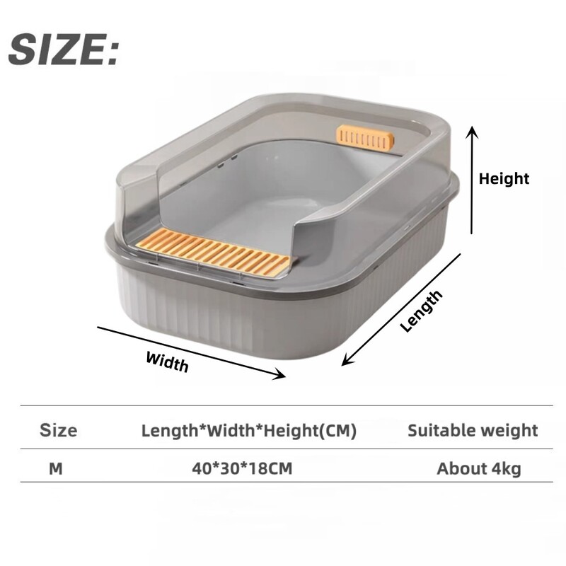 Macskaalomdoboz, félig zárt homokozó, nagy terű WC, fröccsenés elleni tálcák kiscicáknak.