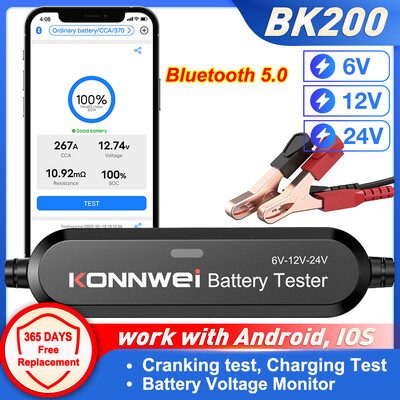 KONNWEI BK100 BK200 6V 12V 24V Bluetooth 5.0 Δοκιμαστής μπαταρίας φορτηγού αυτοκινήτου Οθόνη κυματομορφής 100-2000 CCA Charging Cranking Test Tools