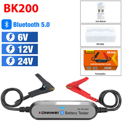 KONNWEI BK100 BK200 6V 12V 24V Bluetooth 5.0 Automobilių sunkvežimių akumuliatoriaus tikrinimo bangos formos monitorius 100-2000 CCA įkrovimo sukimo bandymo įrankiai