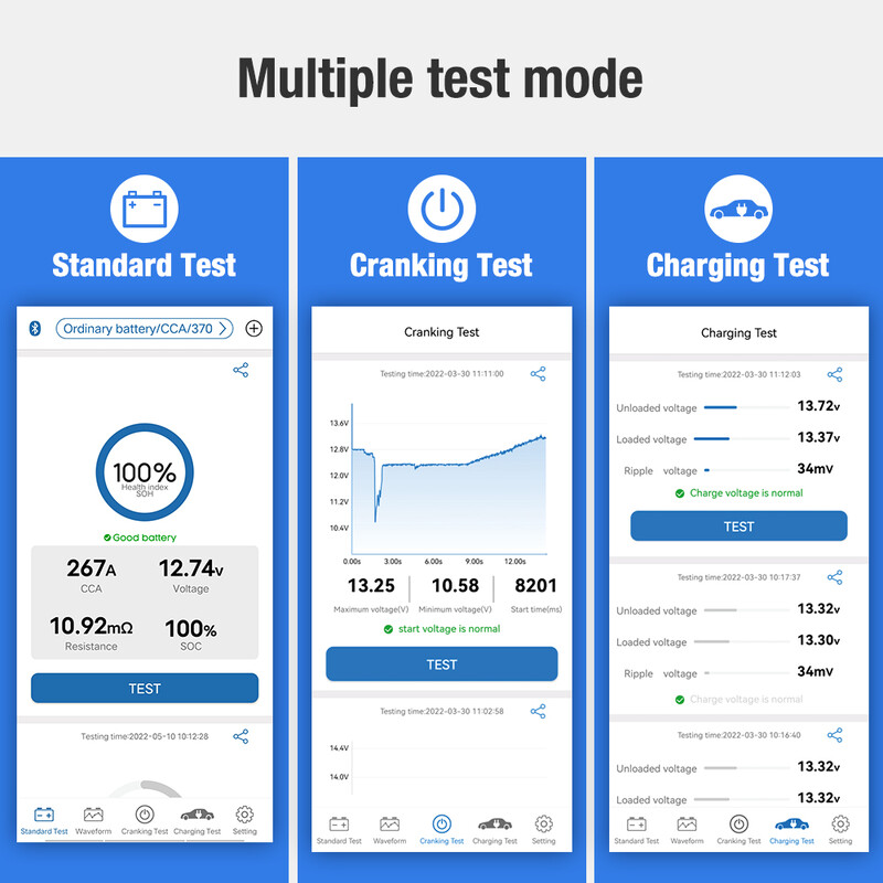 KONNWEI BK100 BK200 6V 12V 24V Bluetooth 5.0 Automobilių sunkvežimių akumuliatoriaus tikrinimo bangos formos monitorius 100-2000 CCA įkrovimo sukimo bandymo įrankiai