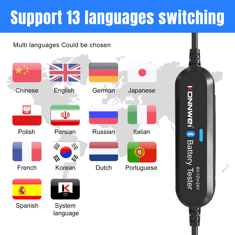 KONNWEI BK100 BK200 6V 12V 24V Bluetooth 5.0 Automobilių sunkvežimių akumuliatoriaus tikrinimo bangos formos monitorius 100-2000 CCA įkrovimo sukimo bandymo įrankiai