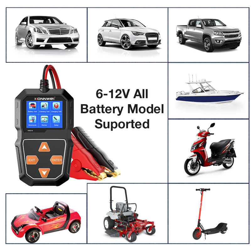 KONNWEI KW218 automobilio motociklo akumuliatoriaus testeris 12V 6V akumuliatoriaus sistemos analizatorius 2000CCA įkrovimo sukimosi testavimo įrankiai automobiliui